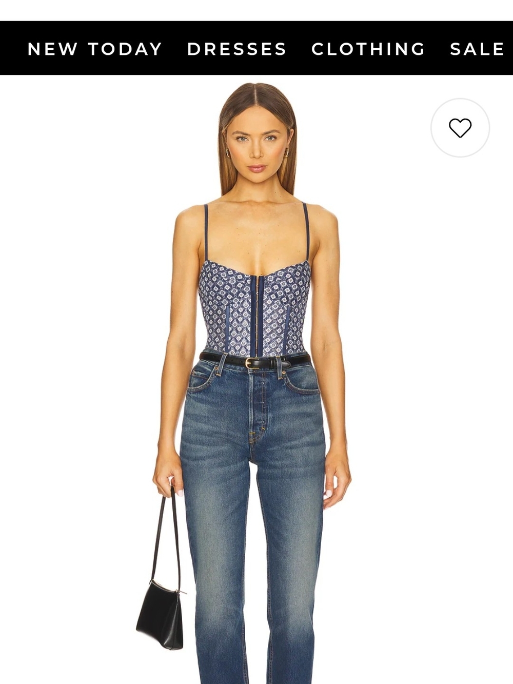 Blue Patterned Corset Top with Spaghetti Straps
